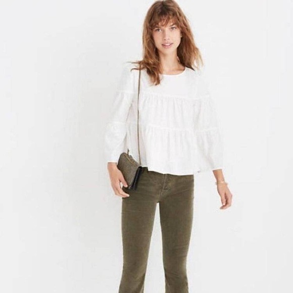 Madewell tiered button back bell sleeve boho top szS - Picture 4 of 14